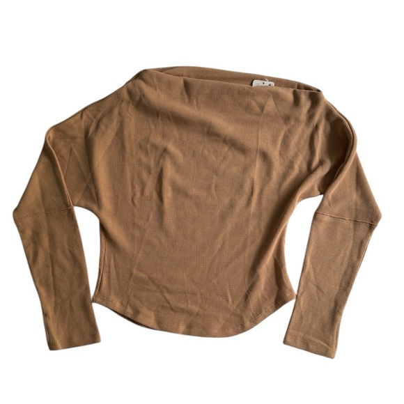 We The Free Fuji Off Shoulder Thermal Top Small S Pale Camel Waffle Knit Casual - Picture 2 of 12